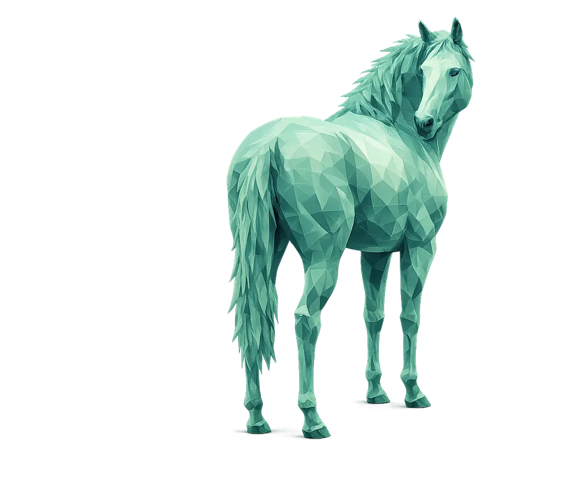 Illustration of a low-poly palomino horse standing calmly, looking back over its shoulder